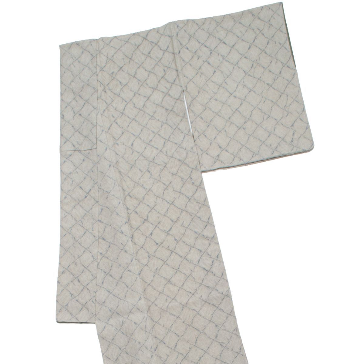 未使用品】本場結城玉紬 結織苑 総絞り 瓦文 ベージュ 藍 証紙付き