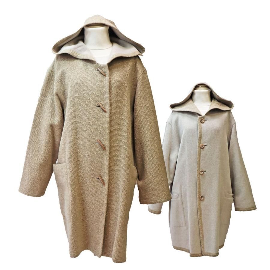 out ダッフルコート リバーシブル ９号 Mサイズ ウール シルク 軽い ベージュ