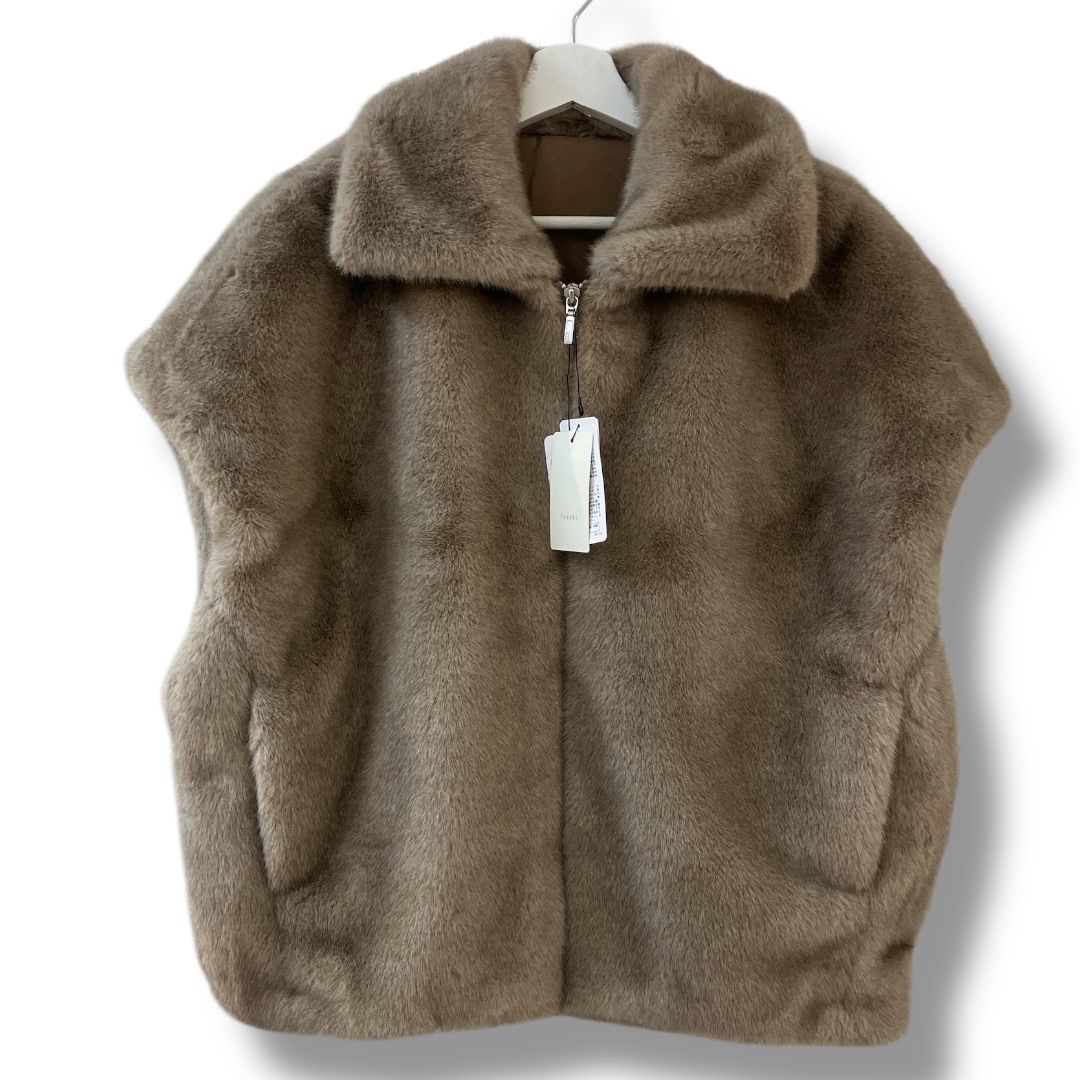 シードレイク エコファー襟付きベスト サイズ38 ブラウン 定価 ¥23100円 NO 265 39 2001オーバーサイズ ポケット付 レディース 冬 ゴーゴー古 2594