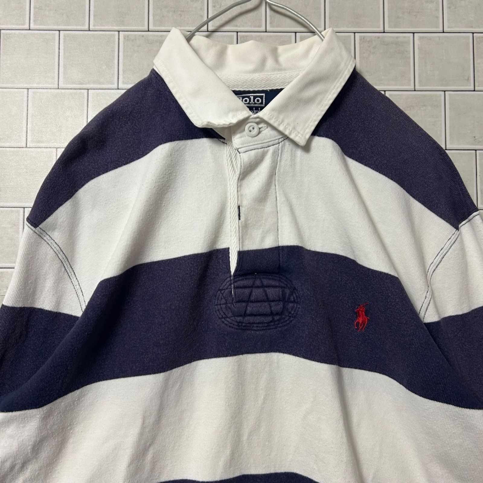 【良品】ポロスポーツラルフローレン　ポロシャツ　ラガーシャツ　90s　刺繍　長袖 90s Polo By Ralph Lauren ポロ ラルフローレン ボーダー ラガーシャツ