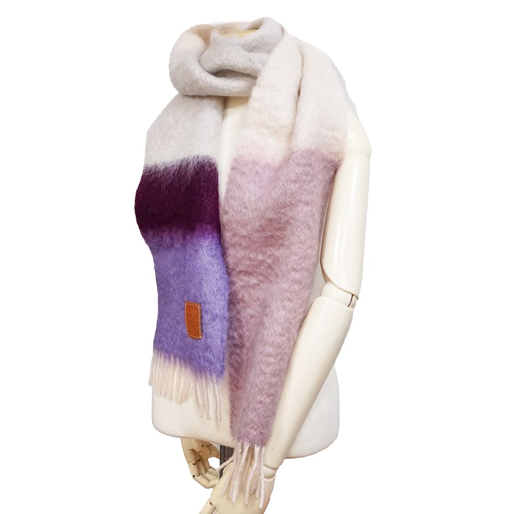 ロエベ アナグラム ストライプ スカーフ マフラー カーフスキン レザー