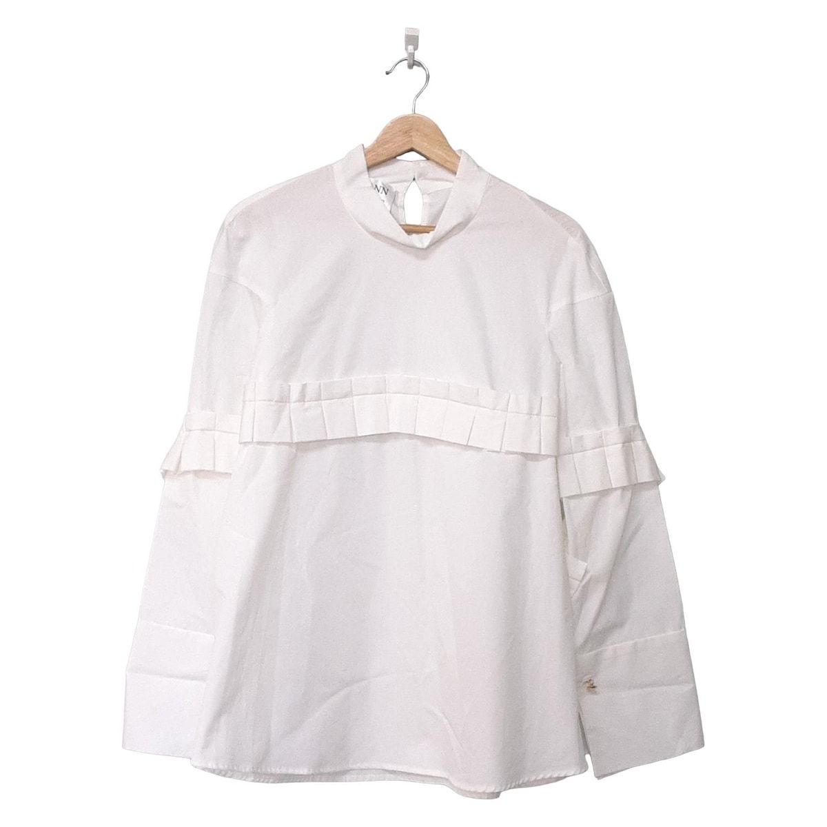 Eva Mann エヴァマン 七分袖カットソー サイズ9 M レディース - 白 ハイネック フリル