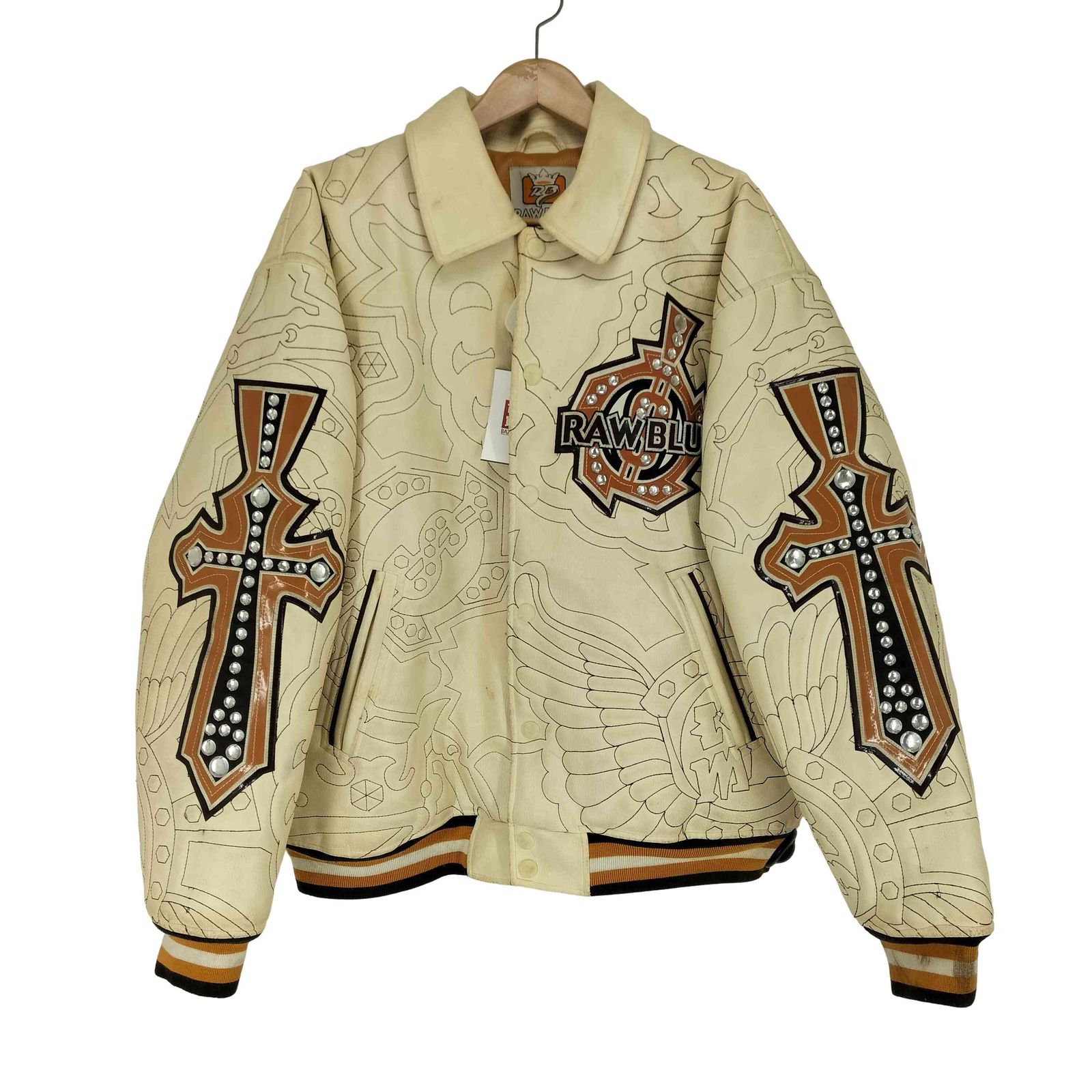 ユーズドフルギ USED古着 ビジュー装飾＆刺繍 レザージップジャケット