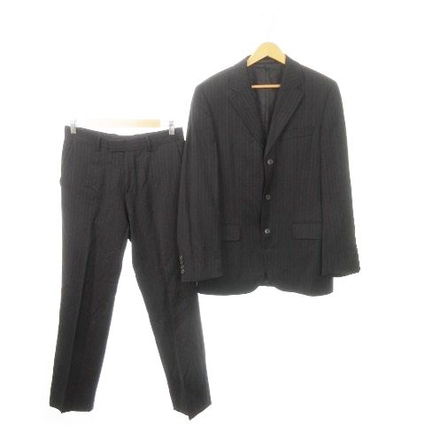 ヒューゴボス HUGO BOSS シングルスーツ セットアップ 上下 テーラードジャケット パンツ スラックス ストライプ 46 S 黒 ブラック AH 1 GY 11