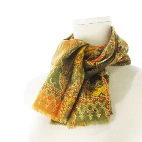 エトロ ETRO マフラー ストール ウール シルク 絹 フリンジ ペイズリー