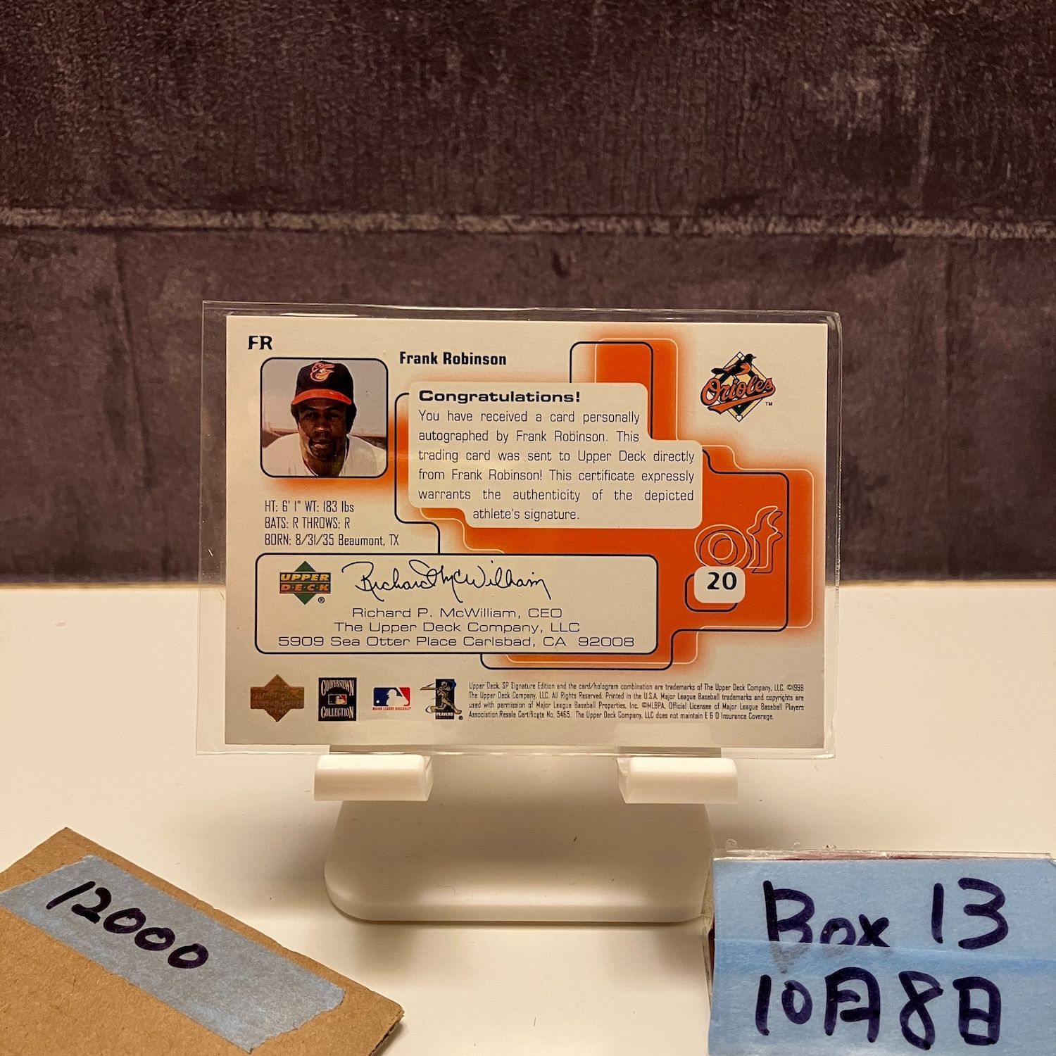 1999 Upper Deck Frank Robinson 直筆サインカード Baltimore Orioles