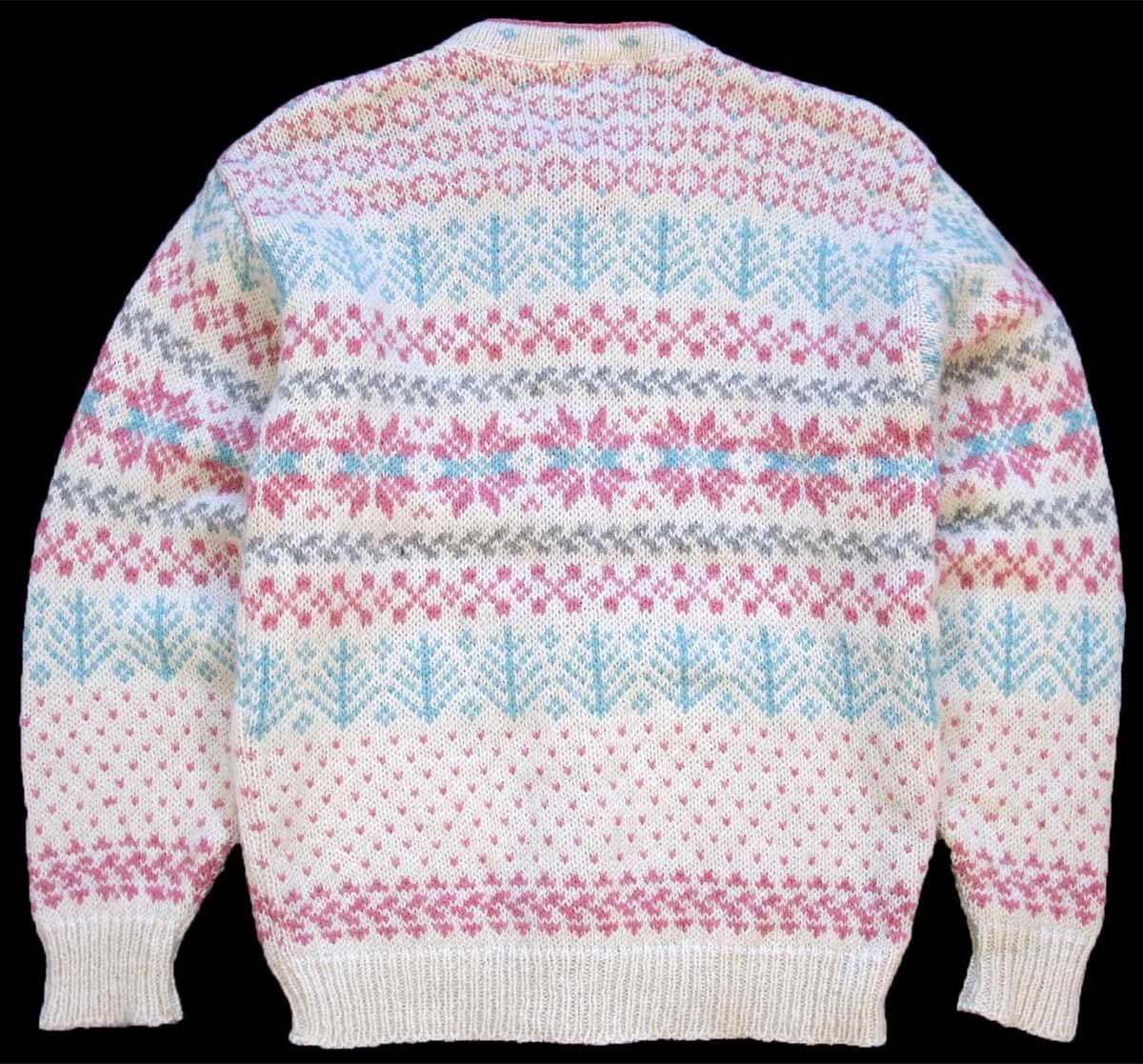 80s USA製 L.L.Bean 雪柄 ノルディック柄 ウールニット カーディガン M