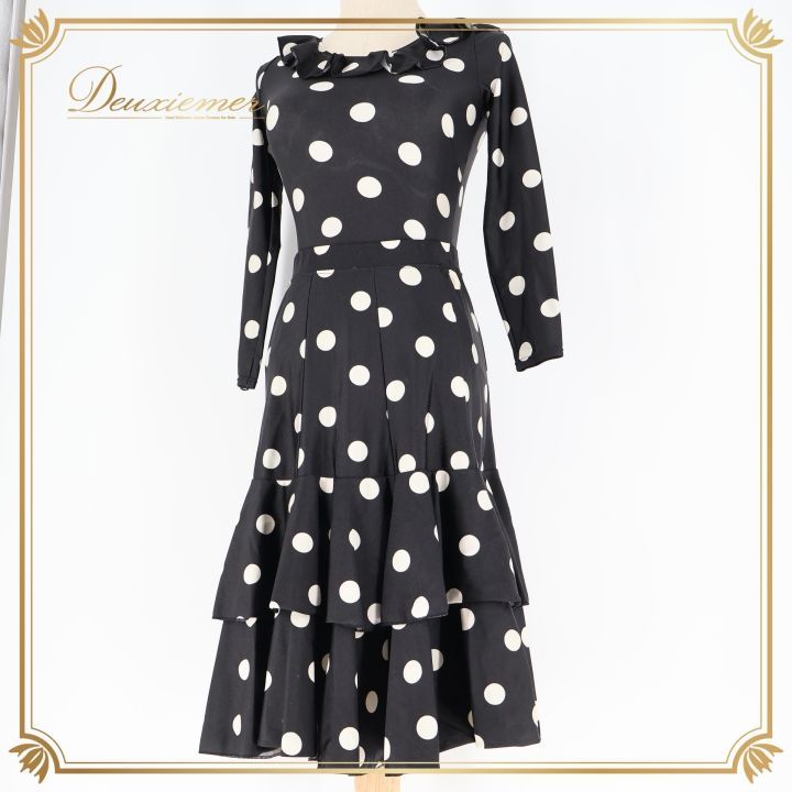 【美品 日本製 社交ダンス衣装】ブラック Chacott 上下セット ツーピース 社交ダンス 衣装 チャコット Chacott ツーピース セットアップ