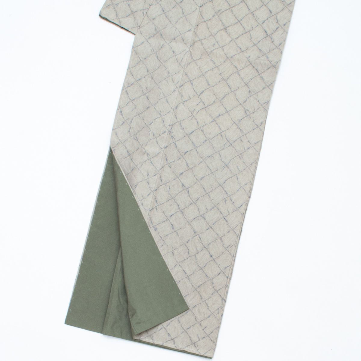 未使用品】本場結城玉紬 結織苑 総絞り 瓦文 ベージュ 藍 証紙付き