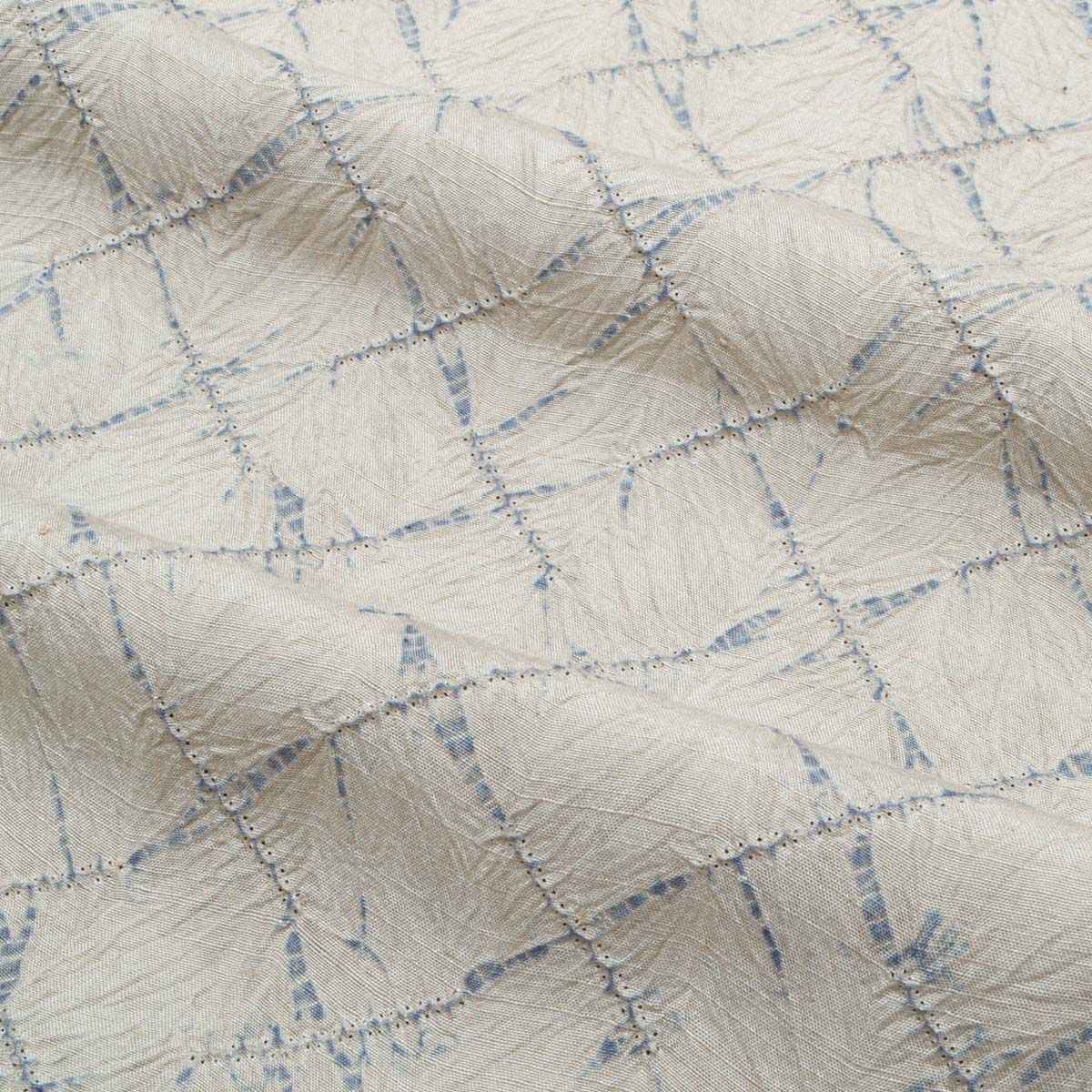 未使用品】本場結城玉紬 結織苑 総絞り 瓦文 ベージュ 藍 証紙付き