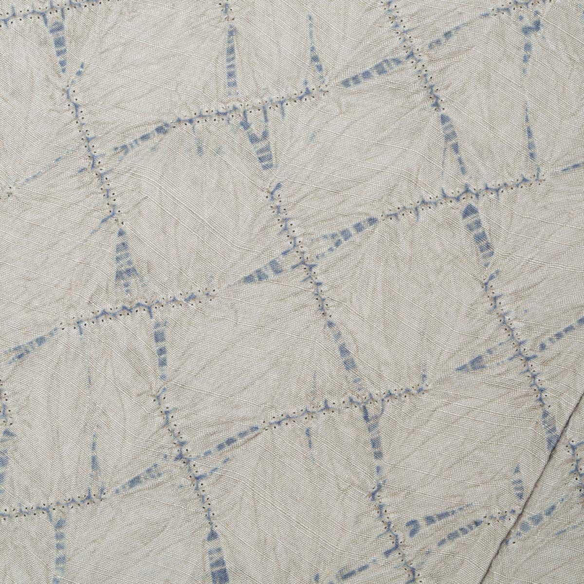 未使用品】本場結城玉紬 結織苑 総絞り 瓦文 ベージュ 藍 証紙付き