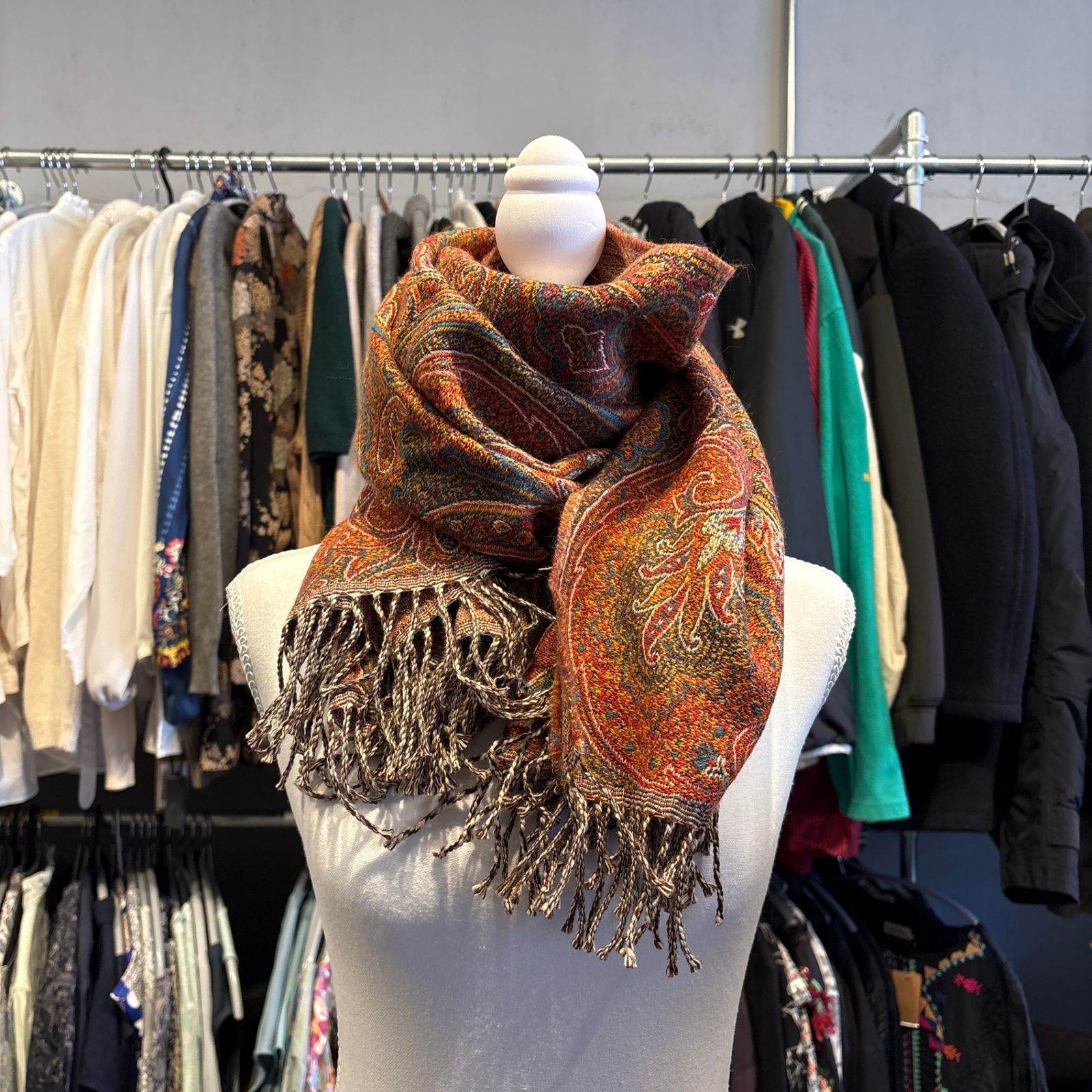 ETRO エトロ ペイズリー ストール stole 大判 ウール オレンジ ピンク 赤 RED レッド 朱色