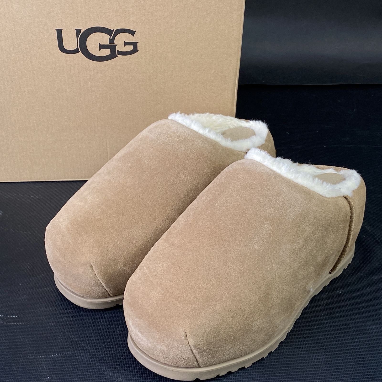 UGG アグ ムートン ショートブーツ 25cm W PUMPED SLIDE ベージュ系 箱