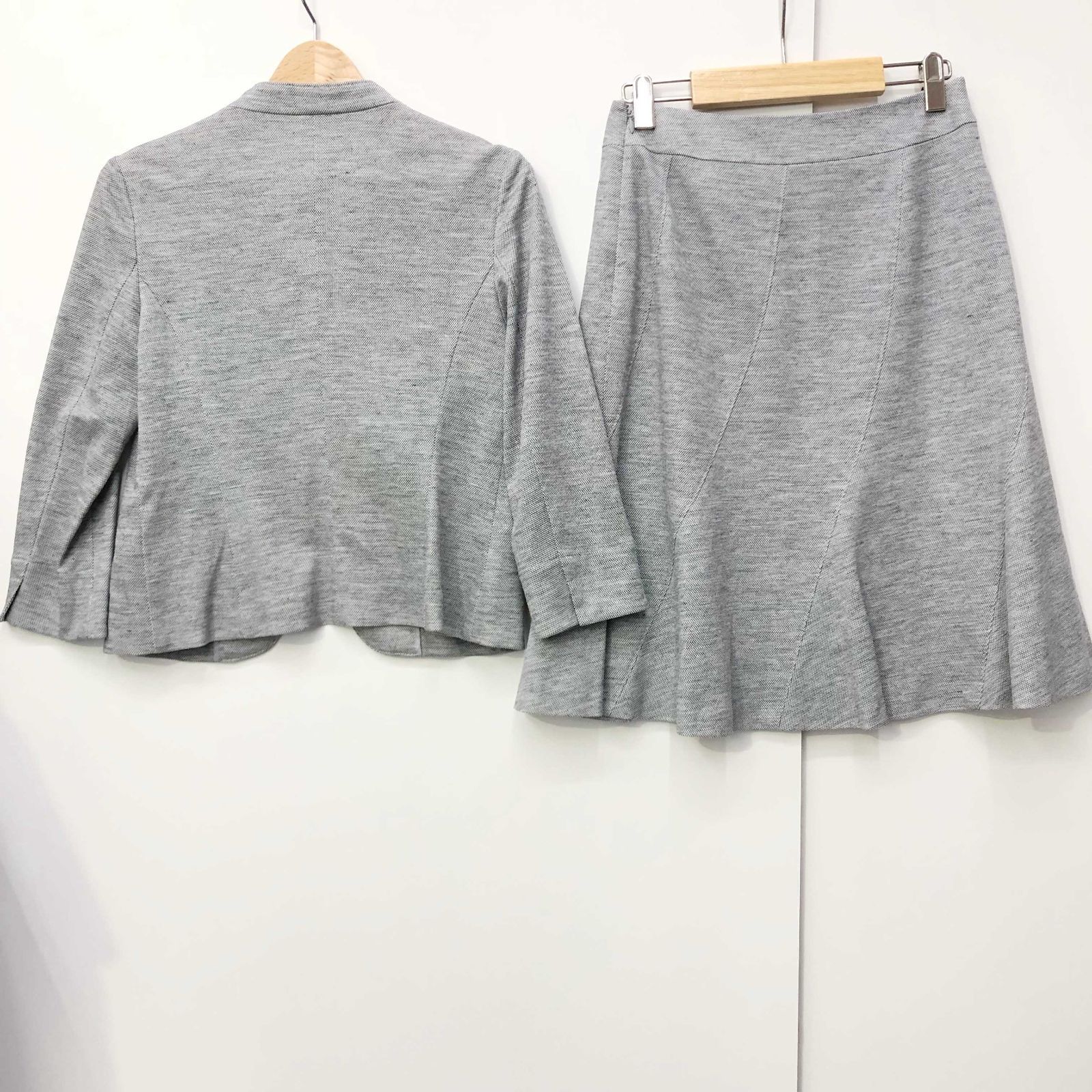 【TRANS WORK】ジャケット42・スカート40 グレー系 TRANS WORK トランスワーク セットアップ ジャケット スカート 上下