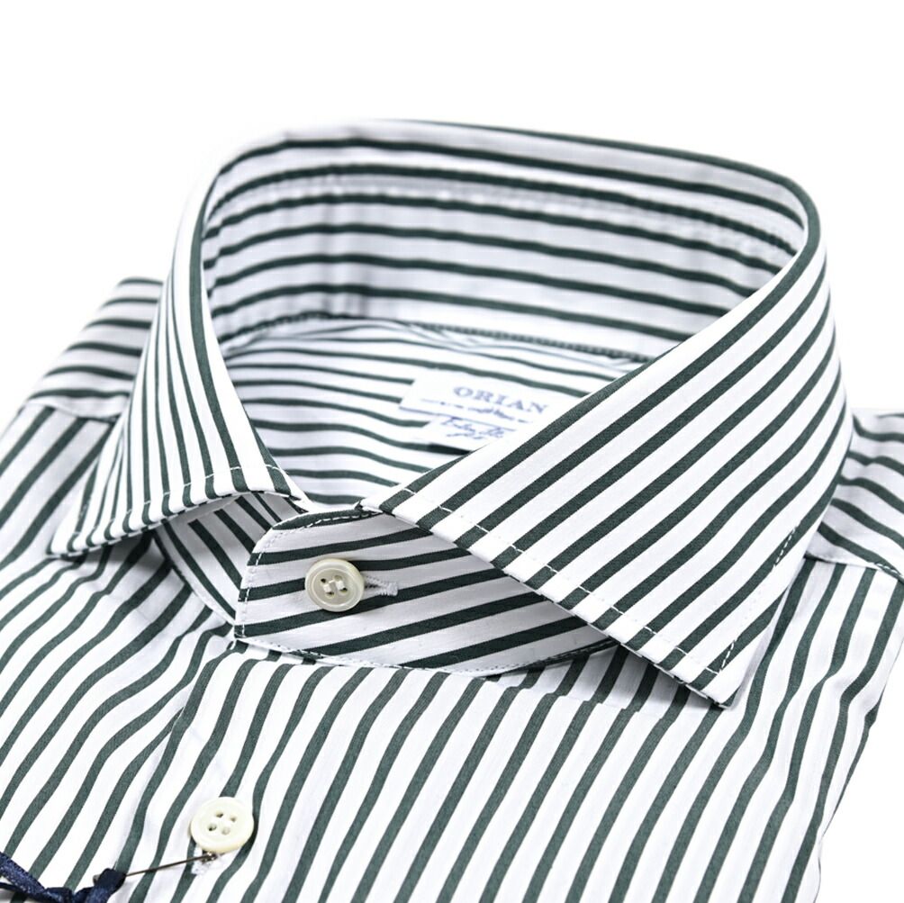 ORIAN オリアン Extra Slim Fit エクストラスリム ドレスシャツ ワイシャツ ホリゾンタル 長袖 メンズ ストレッチ コットン ストライプ ホワイト グリーン 25-26 AW 426692