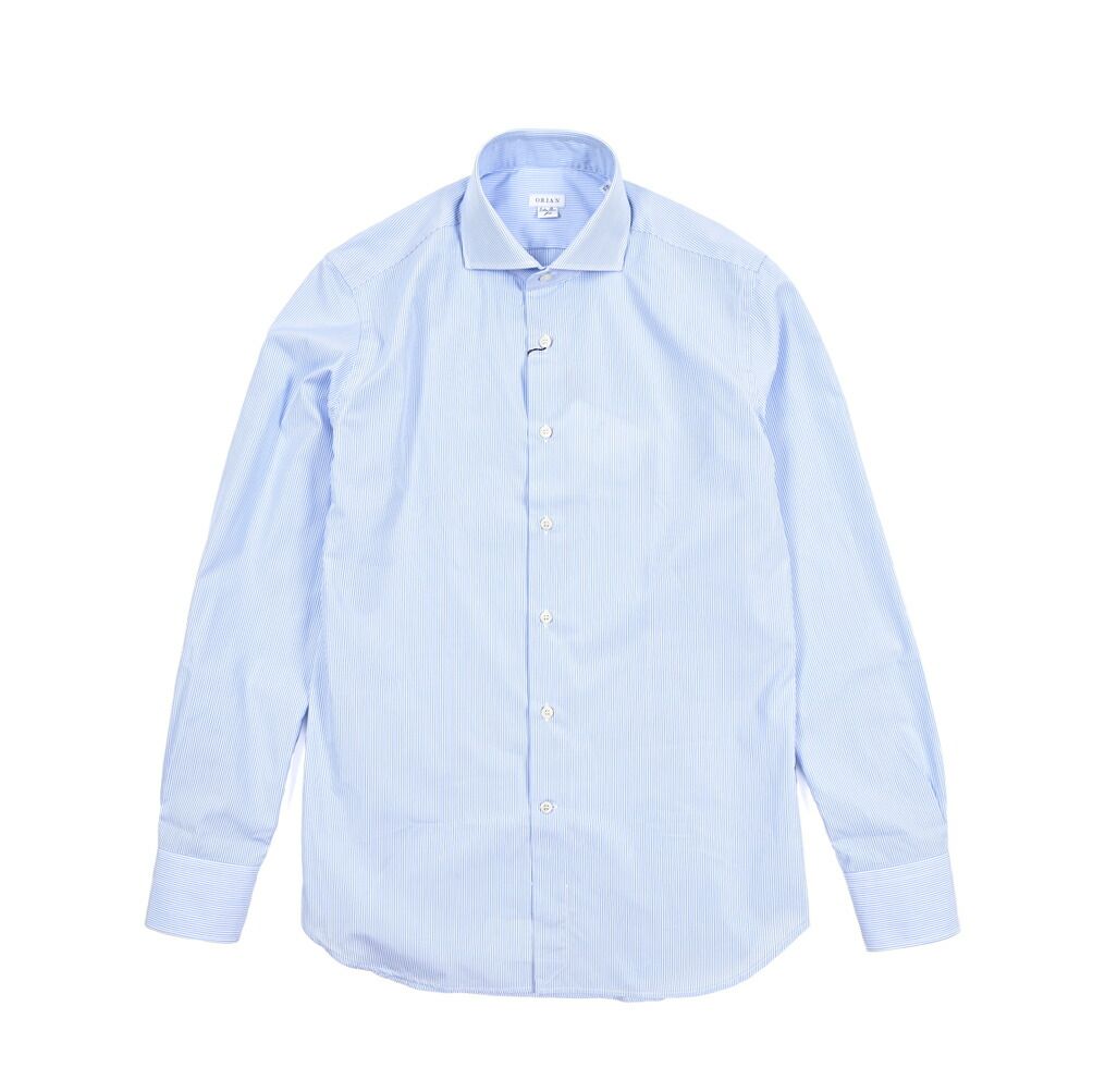 ORIAN オリアン Extra Slim Fit エクストラスリム ドレスシャツ ワイシャツ ホリゾンタル 長袖 メンズ コットン ストライプ ブルー 25-26 AW 426699
