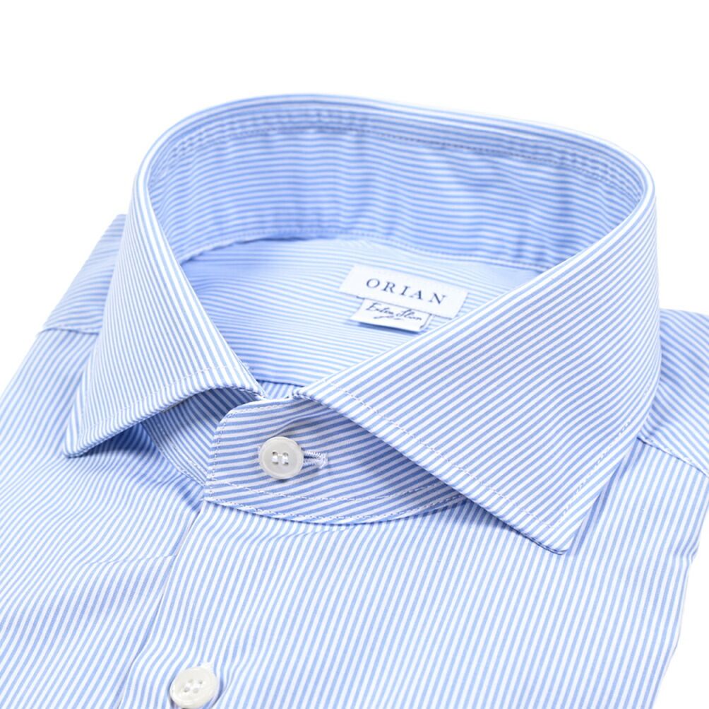 ORIAN オリアン Extra Slim Fit エクストラスリム ドレスシャツ ワイシャツ ホリゾンタル 長袖 メンズ コットン ストライプ ブルー 25-26 AW 426699