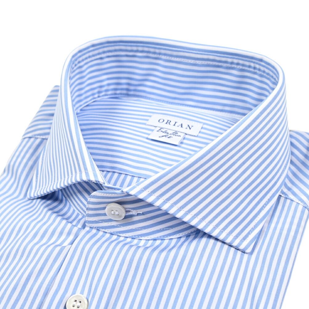 ORIAN オリアン Extra Slim Fit エクストラ スリムフィット ドレスシャツ ワイシャツ ホリゾンタル 長袖 メンズ コットン ストライプ ブルー ホワイト 25 26 AW 426681
