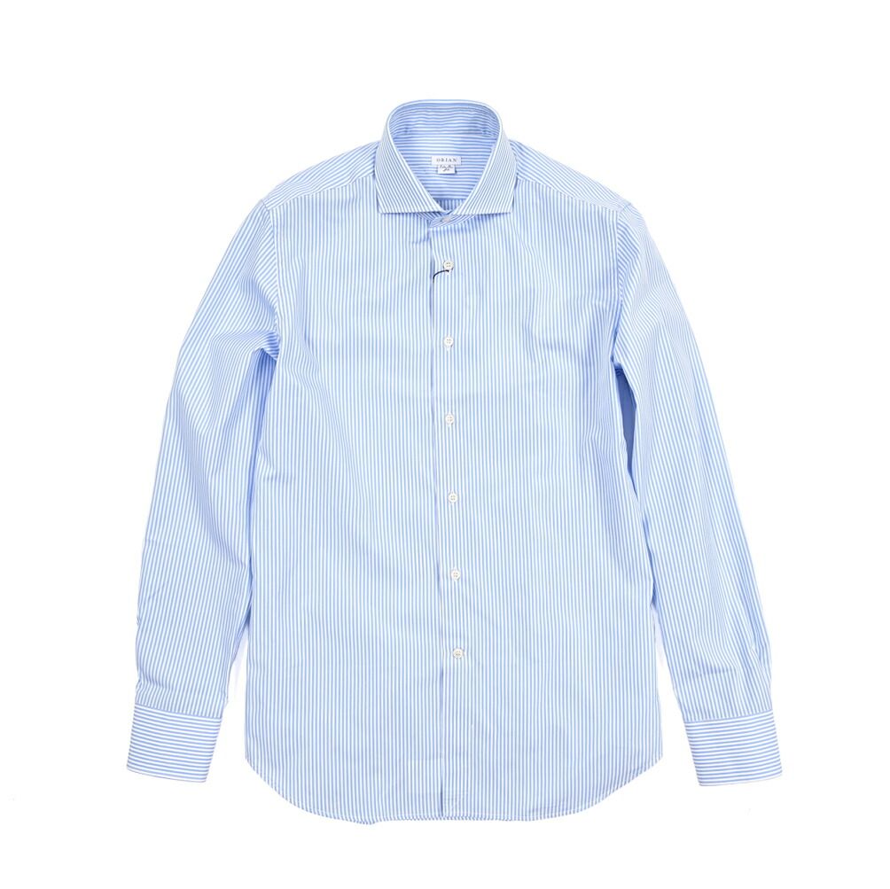 ORIAN オリアン Extra Slim Fit エクストラ スリムフィット ドレスシャツ ワイシャツ ホリゾンタル 長袖 メンズ コットン ストライプ ブルー ホワイト 25-26 AW 426681