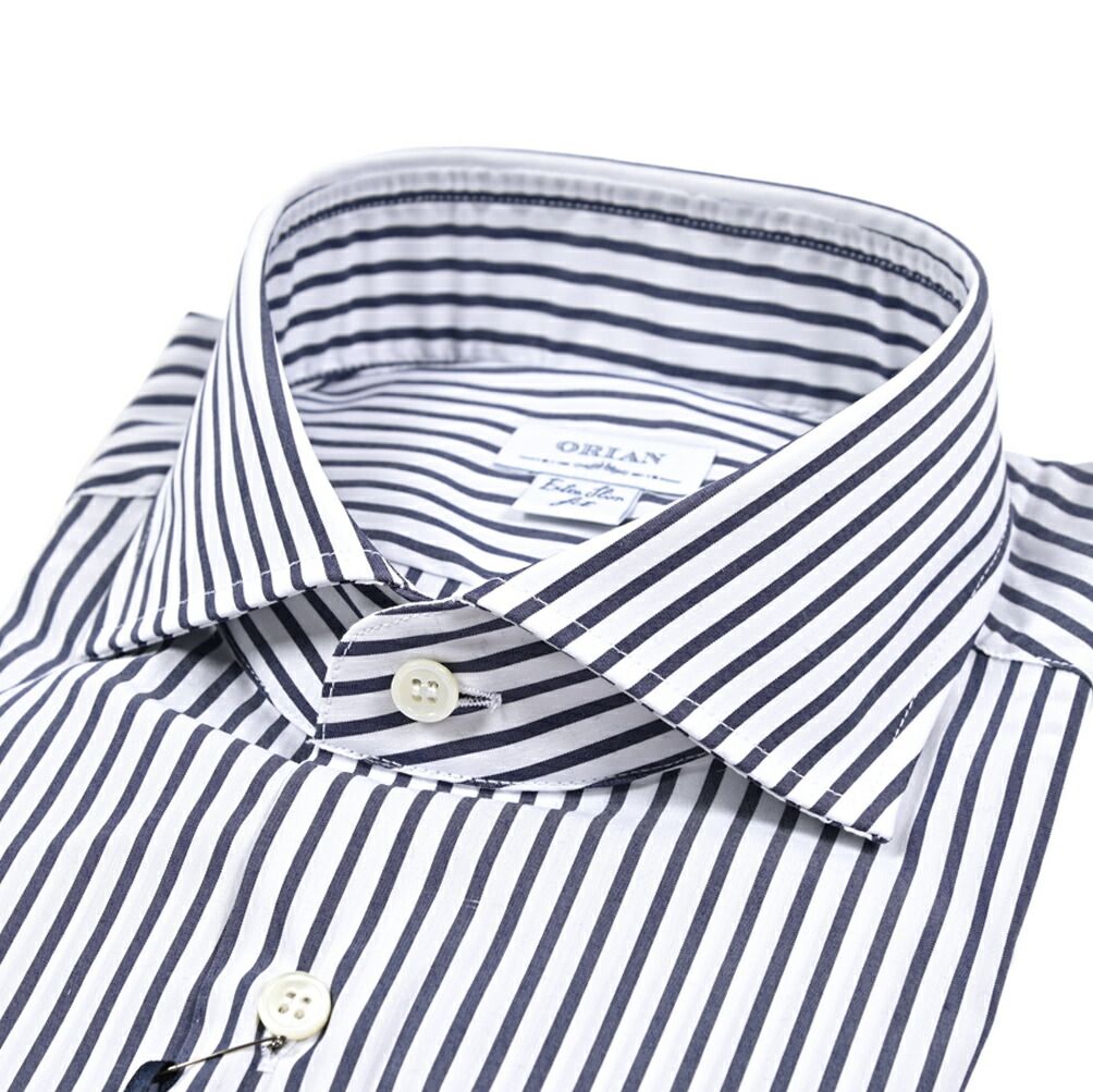 ORIAN オリアン Extra Slim Fit エクストラスリムフィット ドレスシャツ ワイシャツ ホリゾンタル 長袖 メンズ コットン ストライプ ホワイト ブルー 25 26 AW 426687