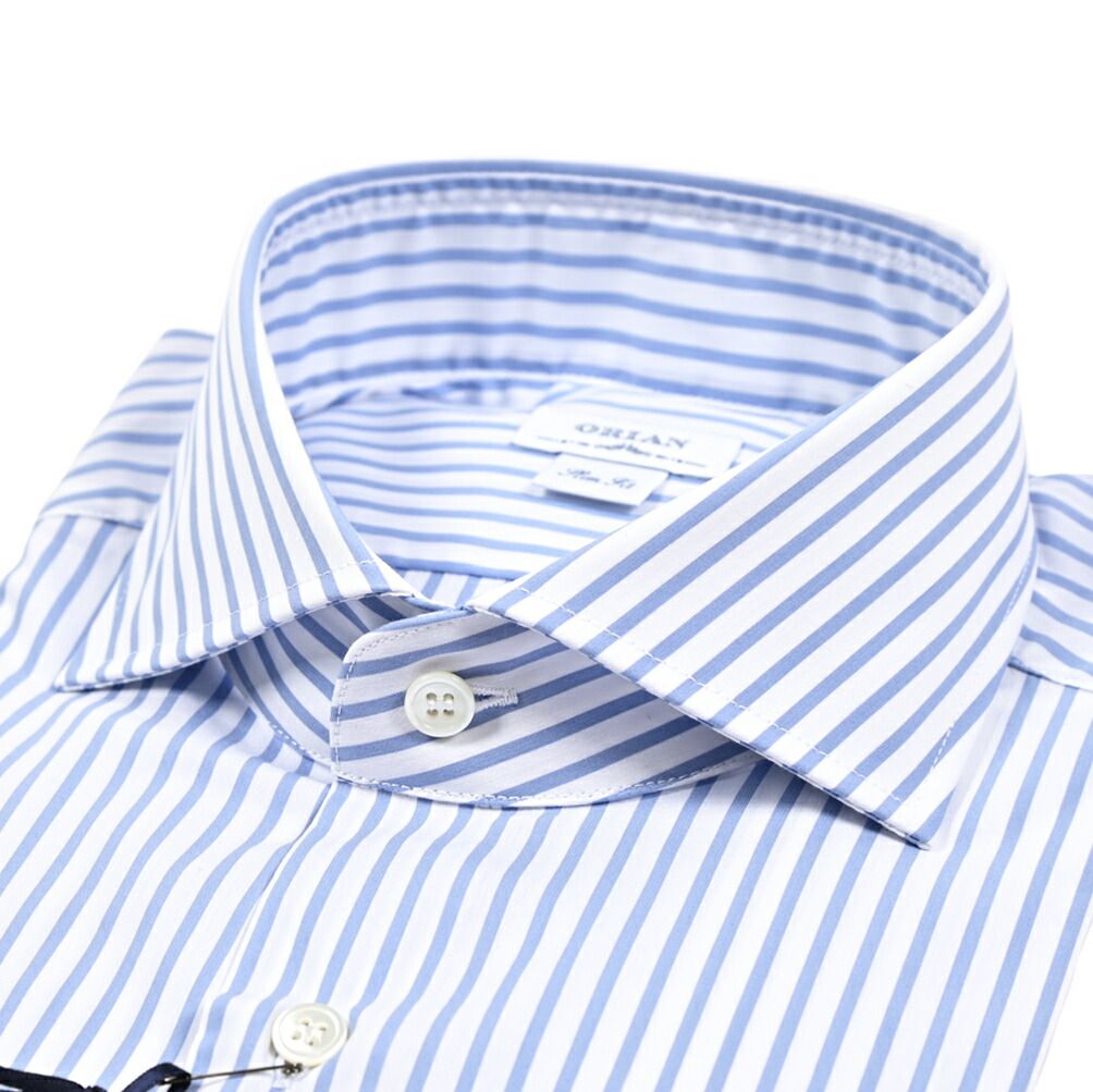 ORIAN オリアン Slim Fit スリムフィット ドレスシャツ ワイシャツ ホリゾンタル 長袖 メンズ ストレッチ コットン ストライプ ホワイト ブルー 25 26 AW 426711