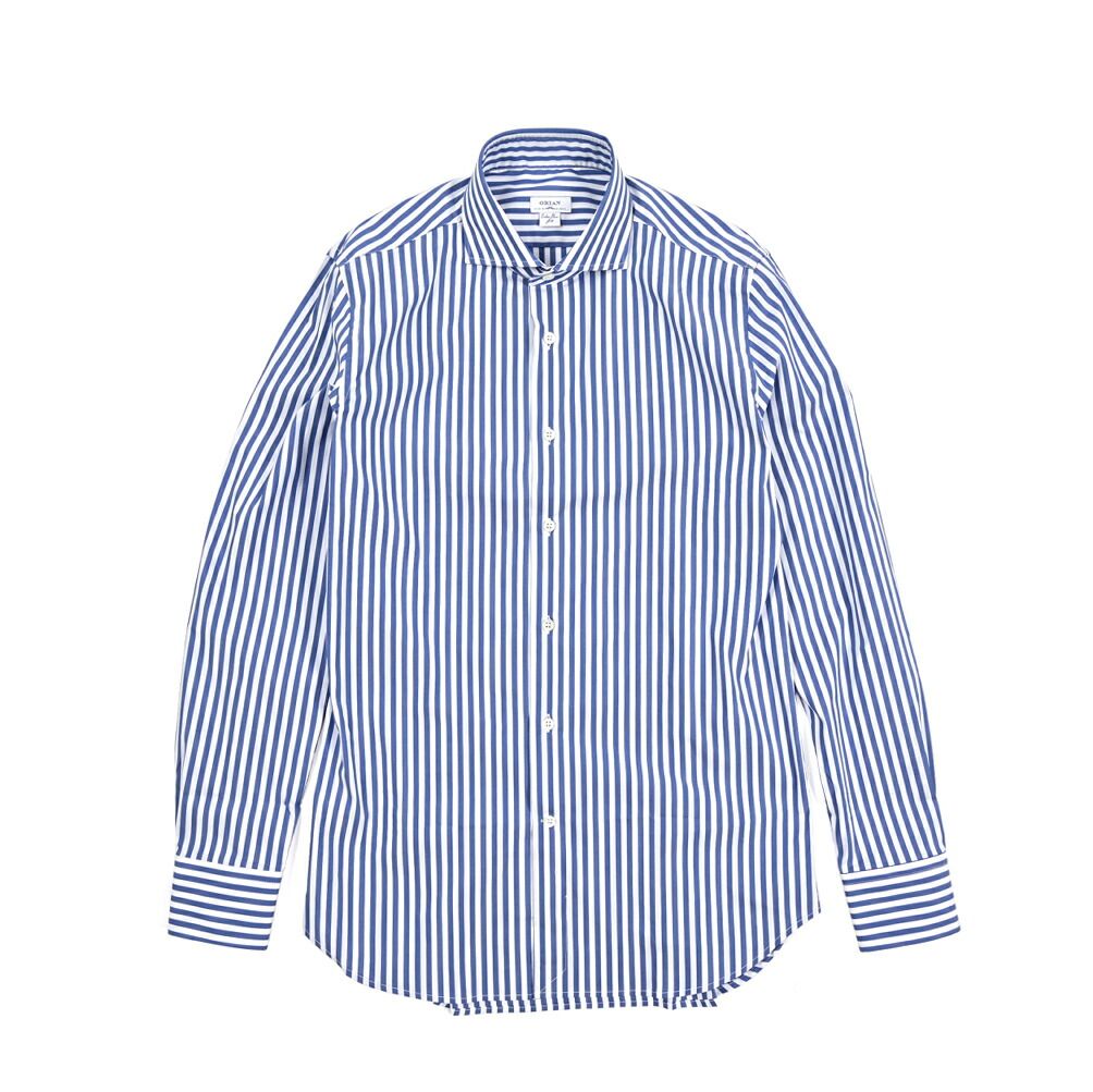 ORIAN オリアン Extra Slim Fit エクストラスリム ドレスシャツ ワイシャツ ホリゾンタル 長袖 メンズ ストレッチ コットン ストライプ ブルー 25-26 AW 426704