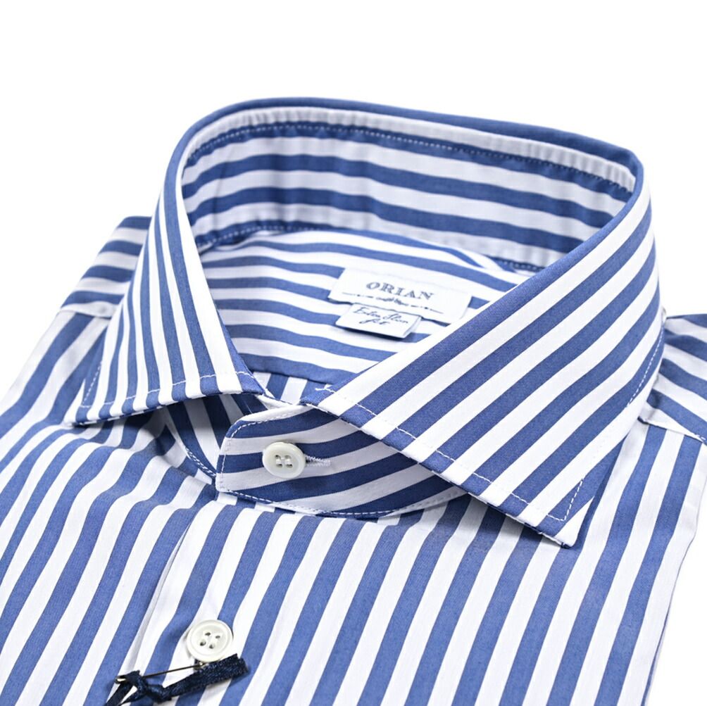 ORIAN オリアン Extra Slim Fit エクストラスリム ドレスシャツ ワイシャツ ホリゾンタル 長袖 メンズ ストレッチ コットン ストライプ ブルー 25-26 AW 426704