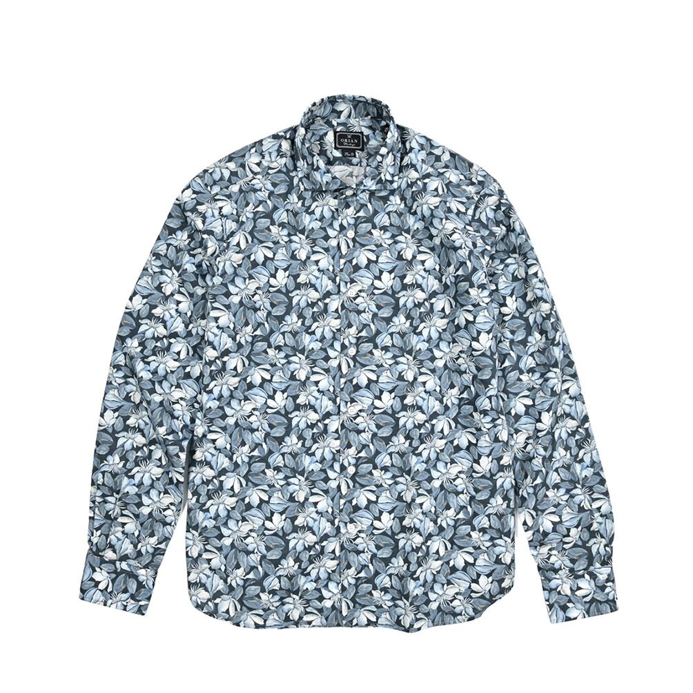 ORIAN オリアン Vintage Slim Fit スリムフィット ドレスシャツ ワイシャツ ホリゾンタル 長袖 メンズ コットン 花柄 ネイビー 25-26 AW 426736
