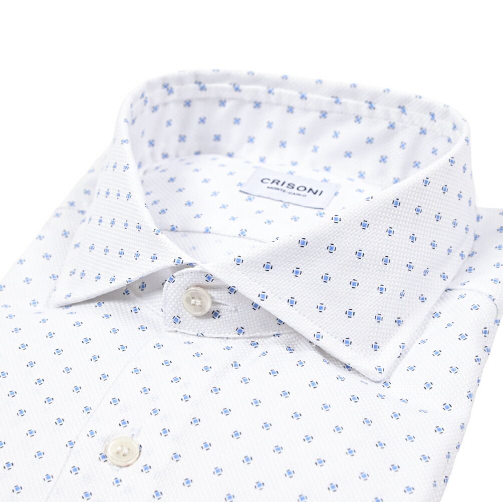 ORIAN オリアン CRINONI クリゾーニ MONTE-CARLO モンテカルロ ドレスシャツ ワイシャツ ホリゾンタル 長袖 メンズ コットン 小紋 ホワイト 25-26 AW 426745