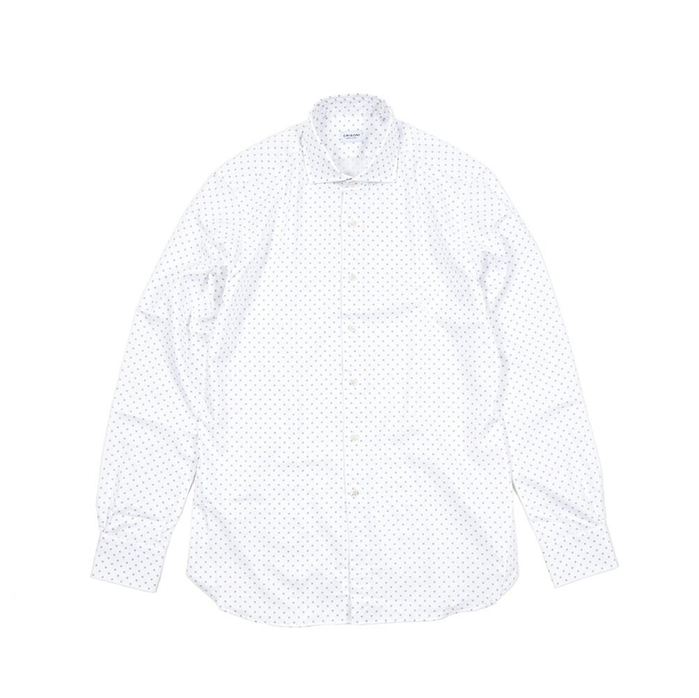 ORIAN オリアン CRINONI クリゾーニ MONTE-CARLO モンテカルロ ドレスシャツ ワイシャツ ホリゾンタル 長袖 メンズ コットン 小紋 ホワイト 25-26 AW 426745