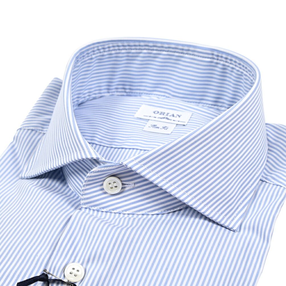 ORIAN オリアン Slim Fit スリムフィット ドレスシャツ ワイシャツ ホリゾンタル 長袖 メンズ ストレッチ コットン ストライプ ブルー 25 26 AW 426724
