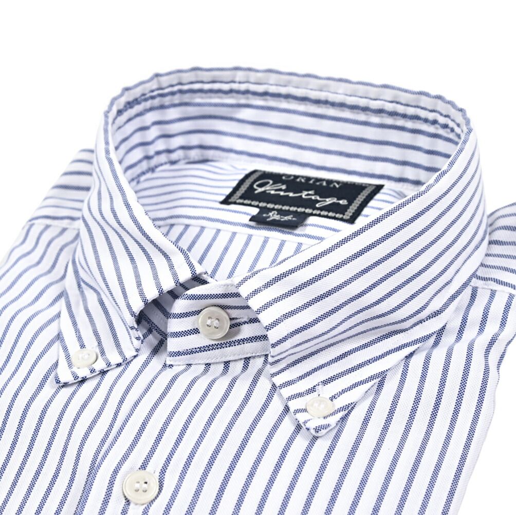 ORIAN オリアン Vintage Regular Fit レギュラーフィット オックスフォードシャツ ボタンダウン 長袖 メンズ コットン 105 ストライプ ホワイト ブルー 25-26 AW 426728