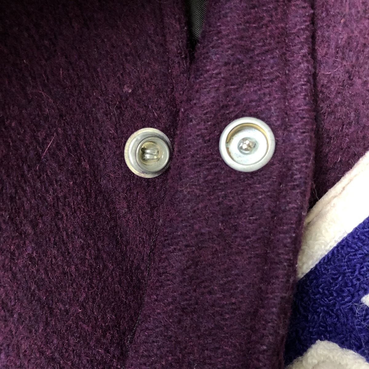 DeLONG / ジャケット/42/コットン/NVY/無地/90s/usa製 古着 ~90年代 デロング DeLONG 中綿入り 袖革ウールボタンスタジャン