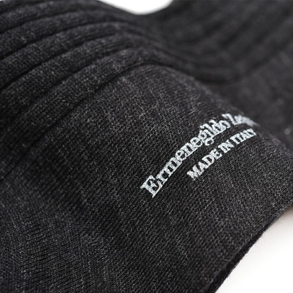 ZEGNA ゼニア ウールソックス 靴下 ハイソックス ロングホーズ メンズ ウール リブ編み ダークグレー 428166