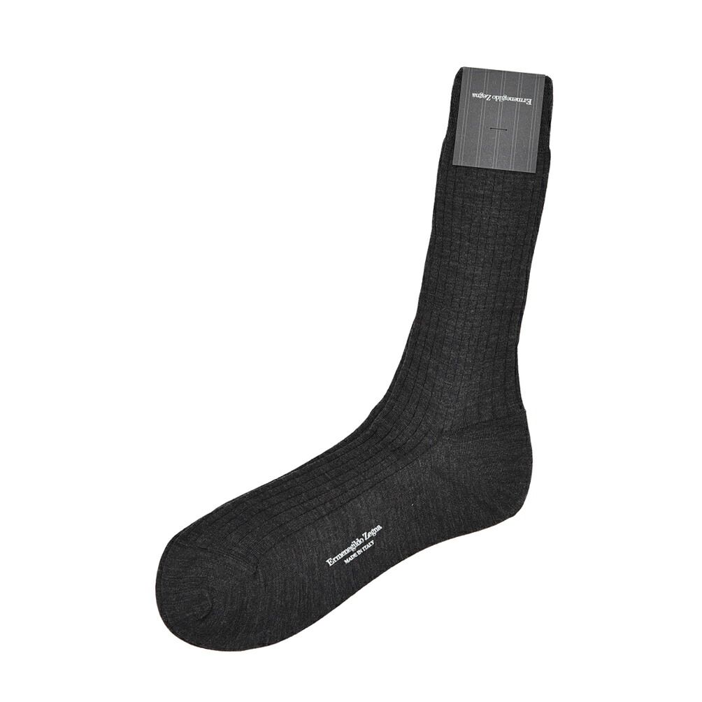 ZEGNA ゼニア ウールソックス 靴下 ハイソックス ロングホーズ メンズ ウール リブ編み ダークグレー 428166