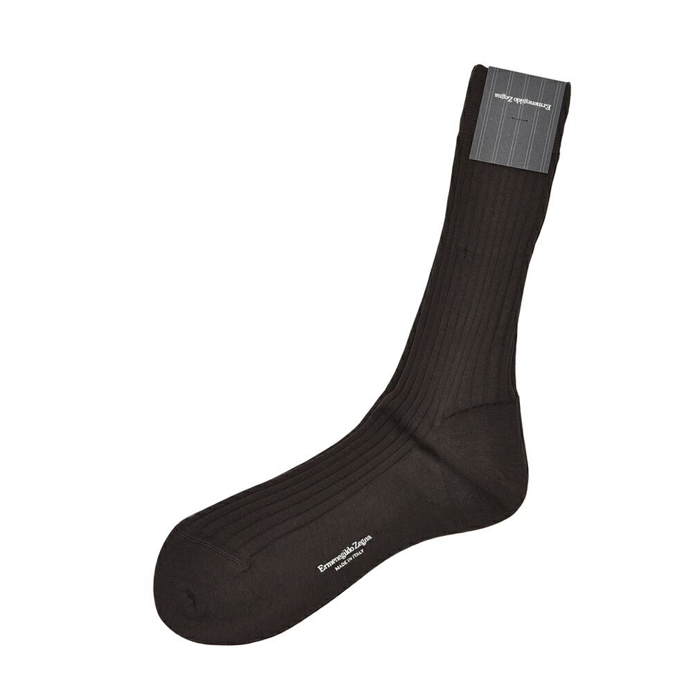 ZEGNA ゼニア ソックス 靴下 ハイソックス ロングホーズ メンズ コットン リブ編み ブラウン 427995