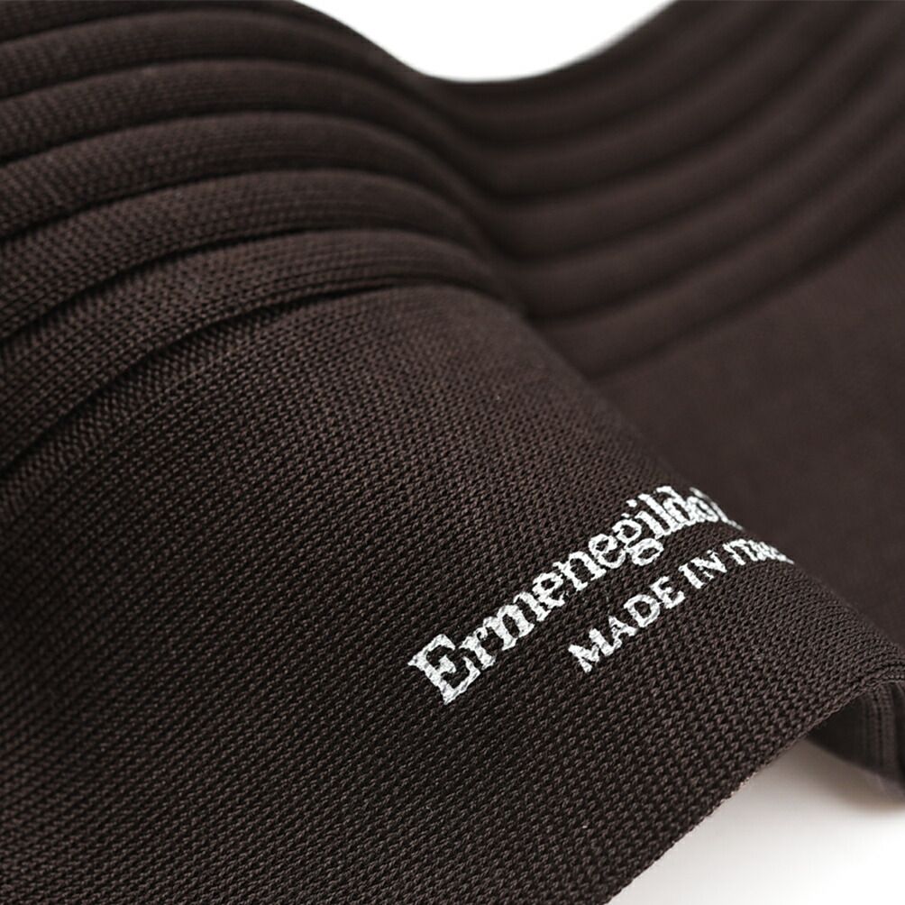 ZEGNA ゼニア ソックス 靴下 ハイソックス ロングホーズ メンズ コットン リブ編み ブラウン 427995