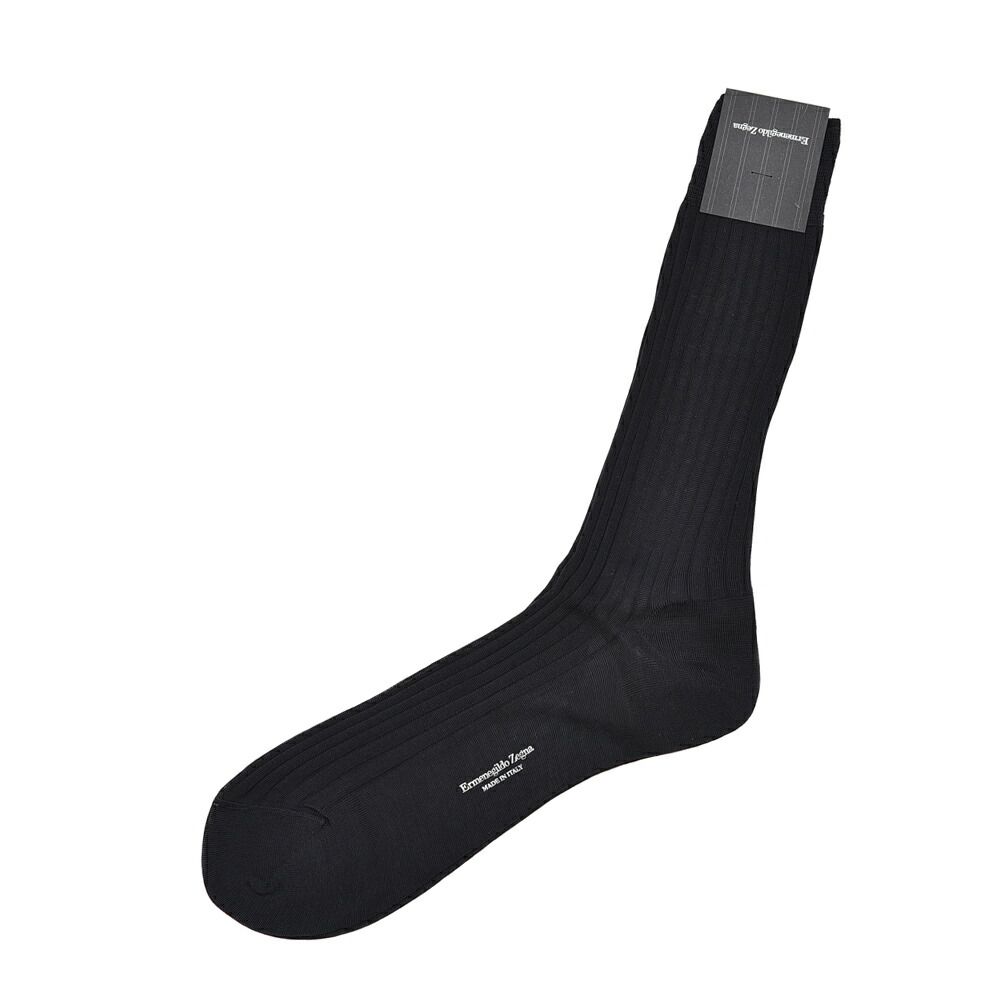 ZEGNA ゼニア ソックス 靴下 ハイソックス ロングホーズ メンズ コットン リブ編み ネイビー 427957