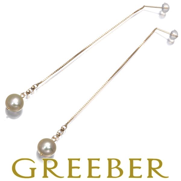 ゴールデンパール 真珠 7.6-7.9mm アメリカン ピアス K18YG