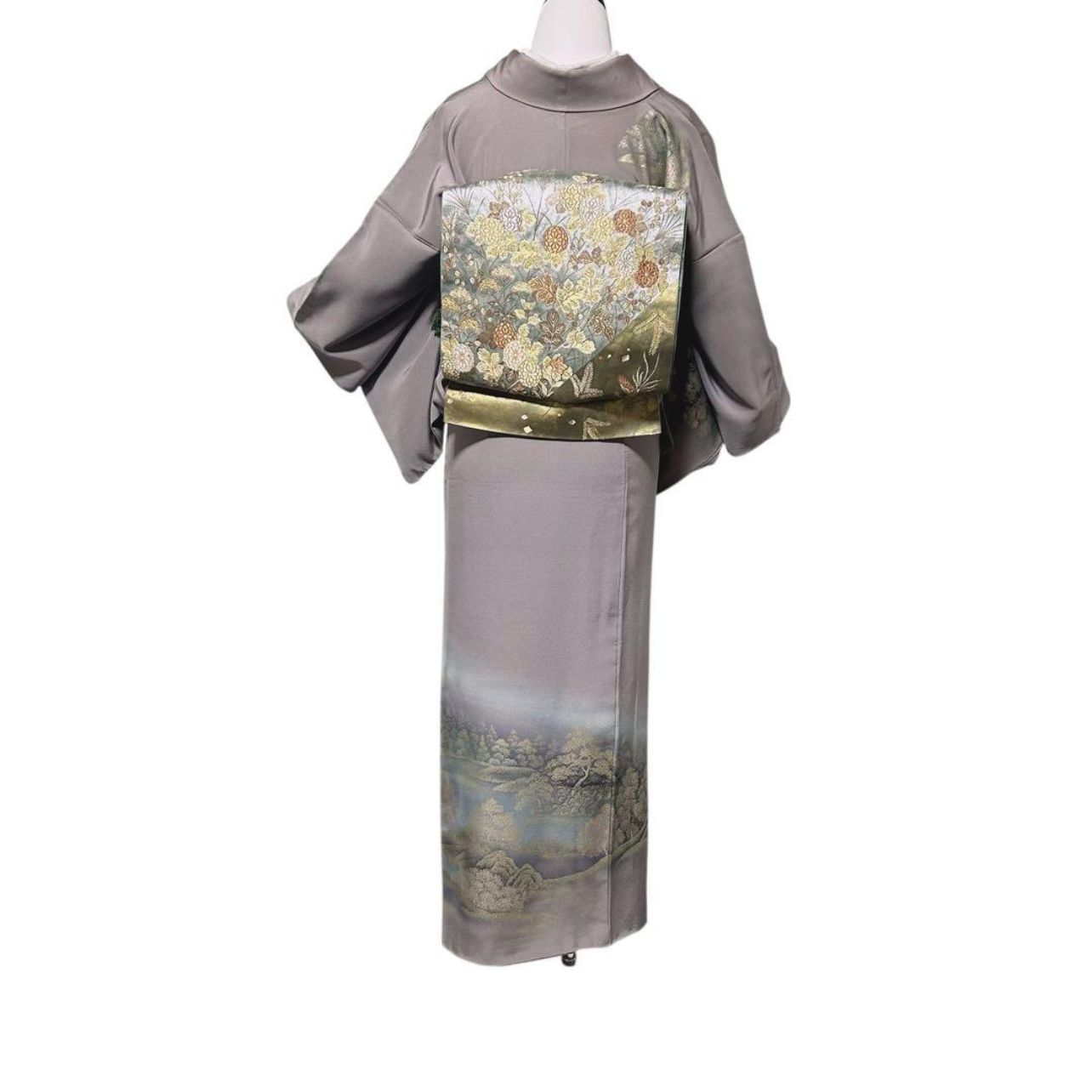 美品 袷 正絹 訪問着 フルセット 4点 西陣唐織漆箔袋帯 帯締め 帯揚げ