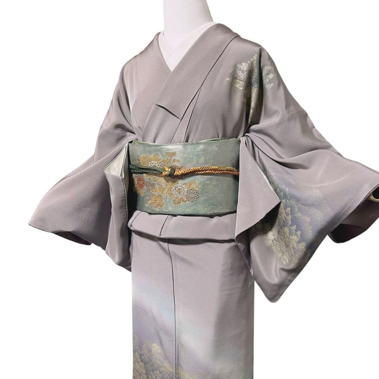 美品 袷 正絹 訪問着 フルセット 4点 西陣唐織漆箔袋帯 帯締め 帯揚げ