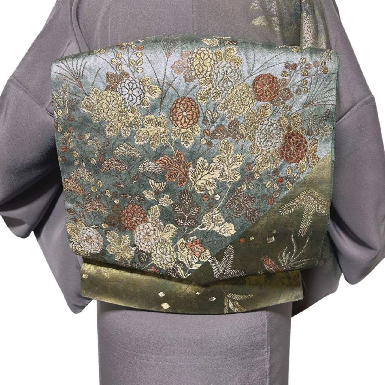 美品 袷 正絹 訪問着 フルセット 4点 西陣唐織漆箔袋帯 帯締め 帯揚げ