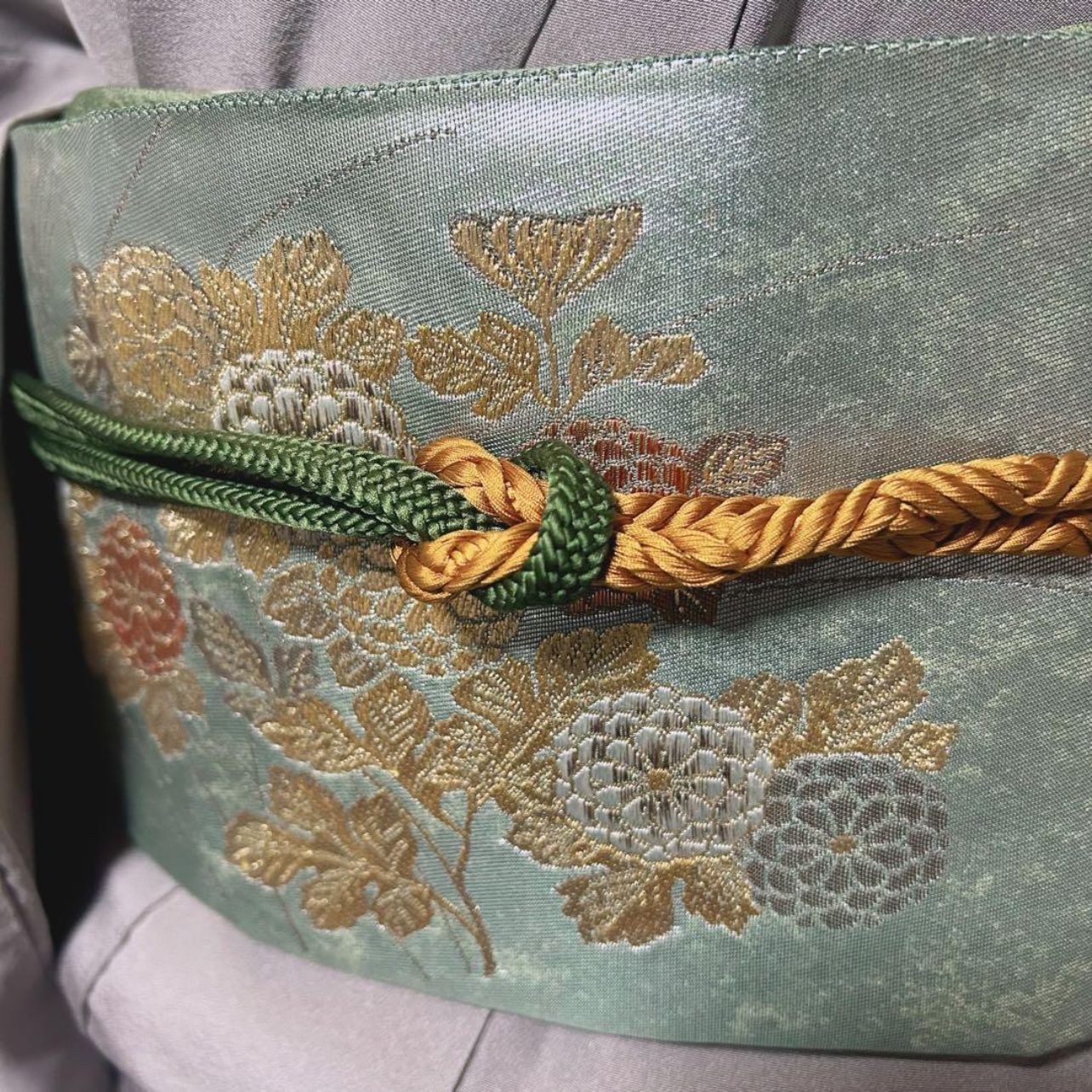 美品 袷 正絹 訪問着 フルセット 4点 西陣唐織漆箔袋帯 帯締め 帯揚げ