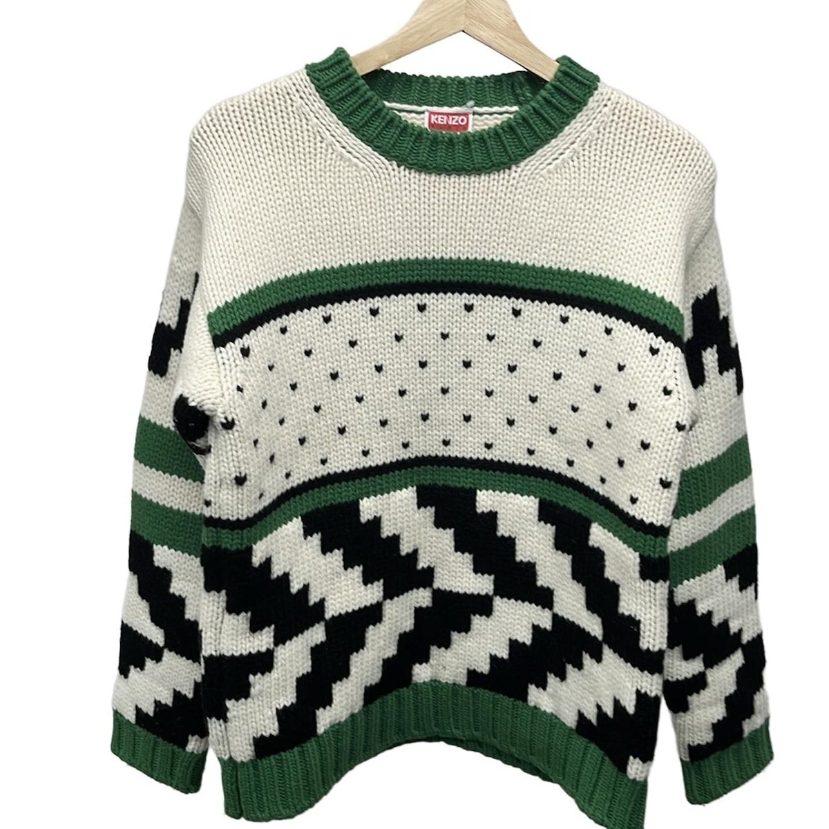 KENZO(ケンゾー) 長袖セーター サイズS レディース - 白×黒×グリーン