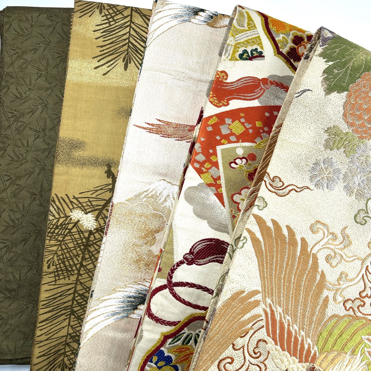 丸帯 5本 正絹 帯まとめ売り 同梱購入歓迎 リメイク用 着付け練習用