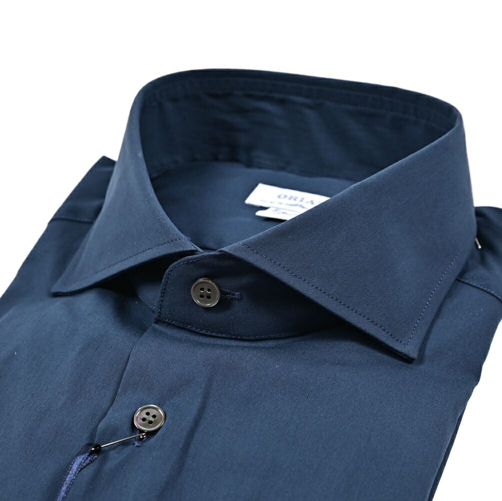 ORIAN オリアン Extra Slim Fit エクストラ スリムフィット ドレスシャツ ワイシャツ ホリゾンタル 長袖 メンズ ストレッチ コットン ネイビー 25-26 AW 426757