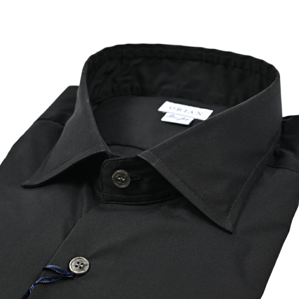 ORIAN オリアン Slim Fit スリムフィット ドレスシャツ ホリゾンタル 長袖 メンズ ストレッチ コットン ブラック 25 26 AW 426803