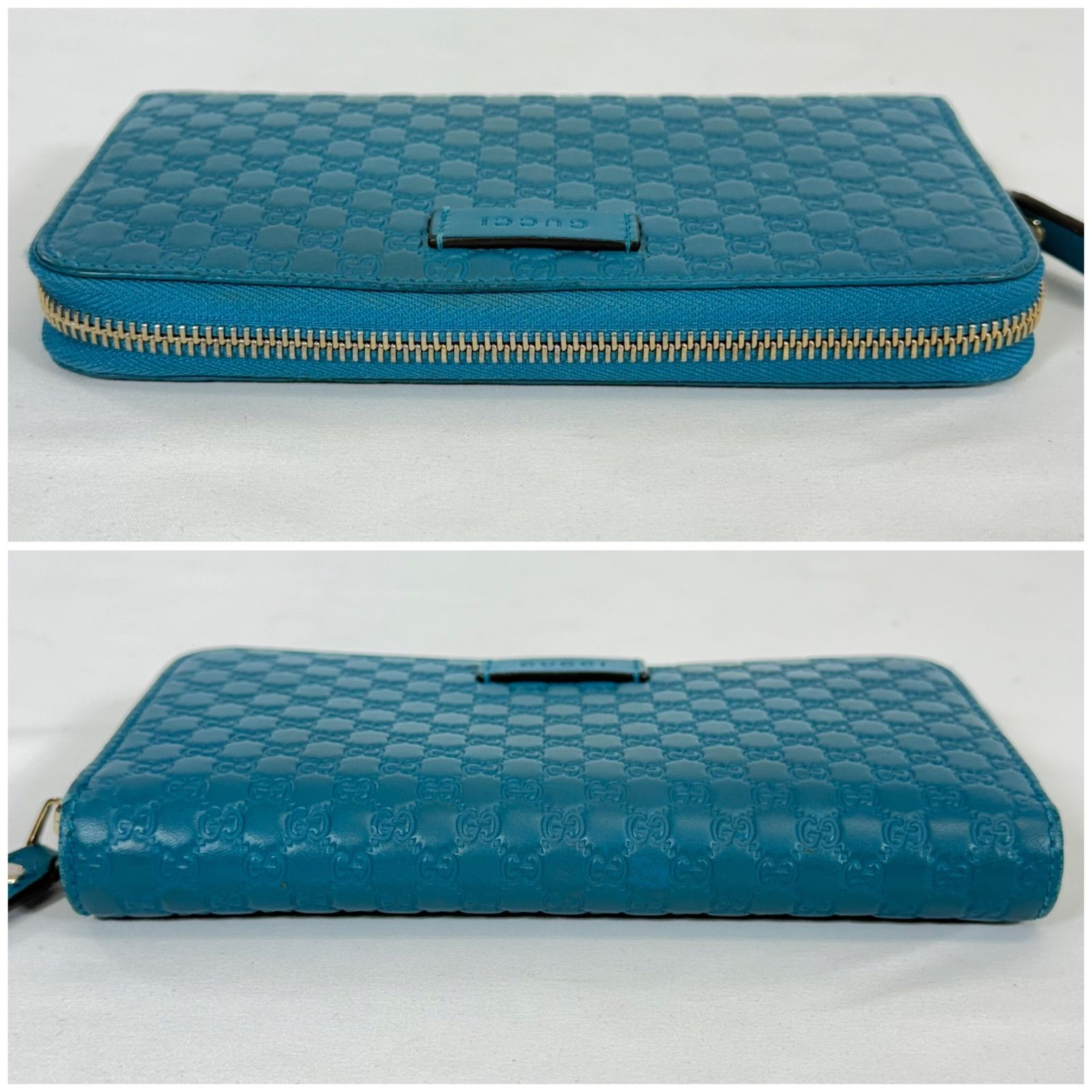GUCCI グッチ 長財布 マイクロシマ GG柄 ロゴプレート レザー ブルー 希少・美品】GUCCI グッチ GGロゴ マイクロ シマ ラウンドジップ