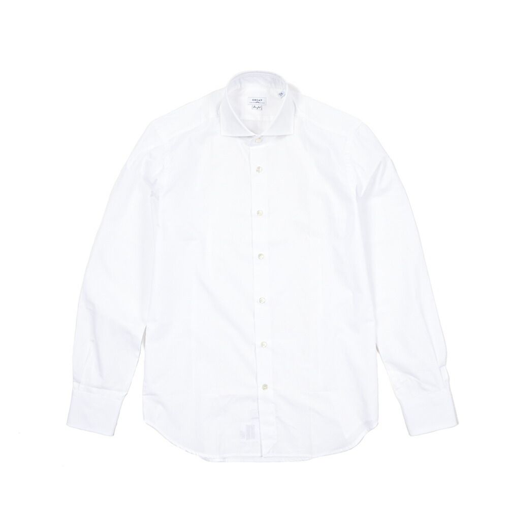 ORIAN オリアン Slim Fit スリムフィットドレスシャツ ワイシャツ ホリゾンタル 長袖 メンズ コットン ホワイト 25-26 AW 426796