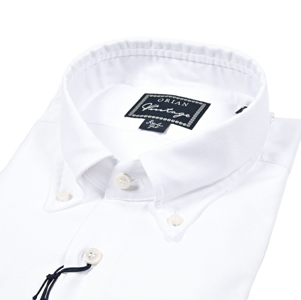 ORIAN オリアン Vintage Regular Fit レギュラーフィット ドレスシャツ ワイシャツ ボタンダウン 長袖 メンズ ナチュラルストレッチ コットン ホワイト 25 26 AW 426841